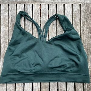 Pro-fit Seamless Bra Top with woven back detail Green Med